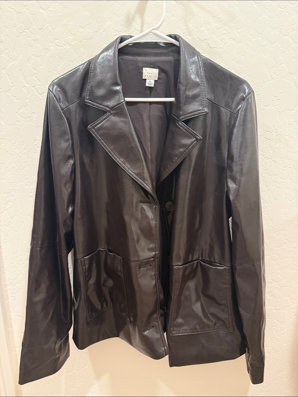 a new day Black Leather Blazer Jacket - Sleek Notch Collar